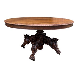 Antique French Oval Game Dining Table Pedestal Black Forest Hunt Honey Oak 19thC For Sale