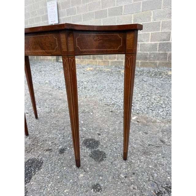 Vintage Hepplewhite Style Mahogany and Burled Wood Inlaid Console Table For Sale In Washington DC - Image 6 of 17