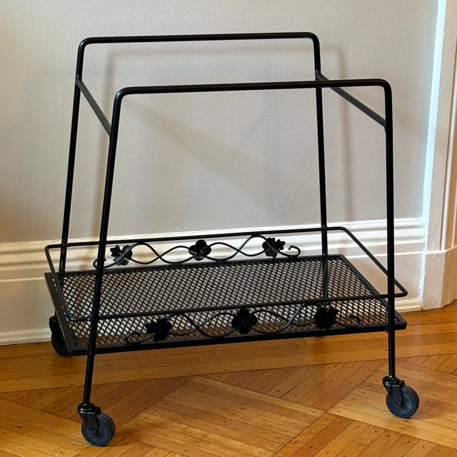 Black Mid-20th Century Russell Woodard-Style Wrought Iron Serving Cart With Removable Tray For Sale - Image 8 of 12