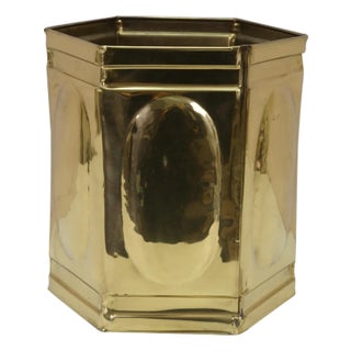 Hollywood Regency Brass Hexagon Trash Can Bin Planter Cachepot 11" For Sale