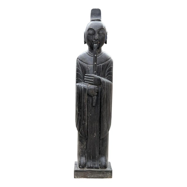 Chinese Black Gray Stone Standing Zen Harmony Decor Statues For Sale