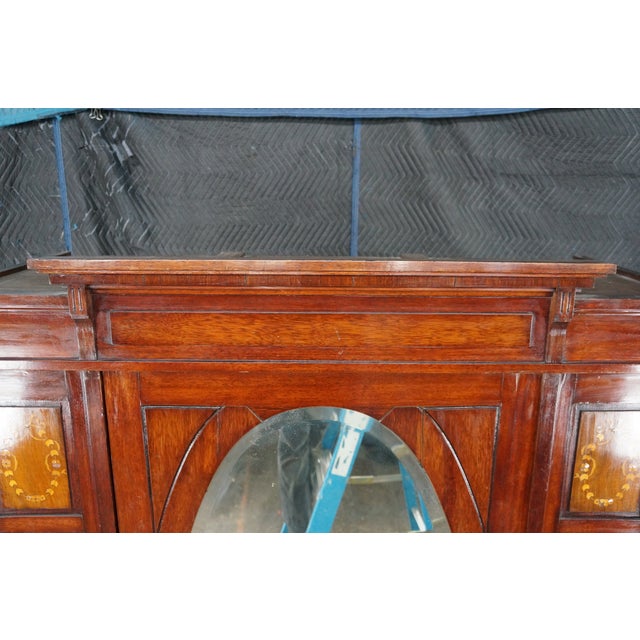 Antique Edwardian Neoclassical Mahogany Fruitwood Inlaid Wardrobe Armoire Mirror For Sale - Image 16 of 18