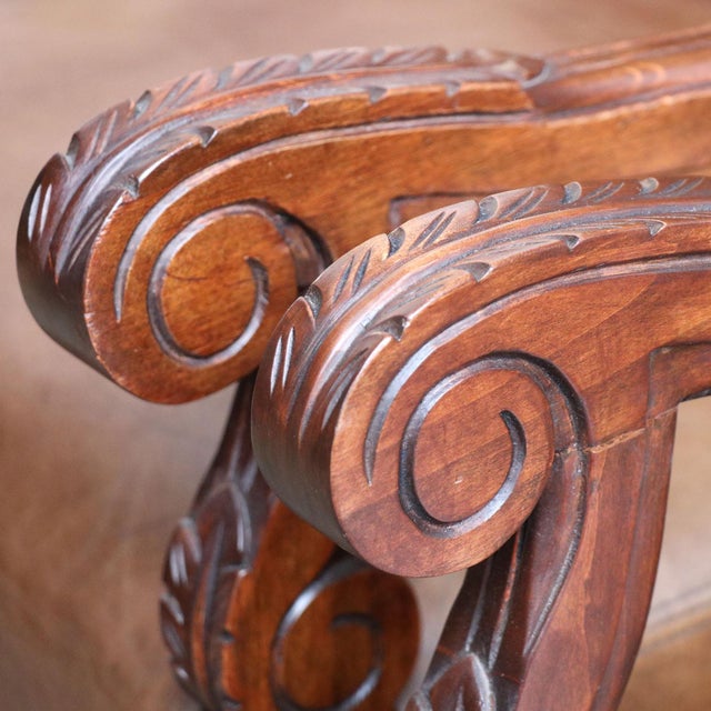 Late 20th Century Leather Arm Chairs With Nail Head and Carving Details - A Pair For Sale - Image 5 of 9