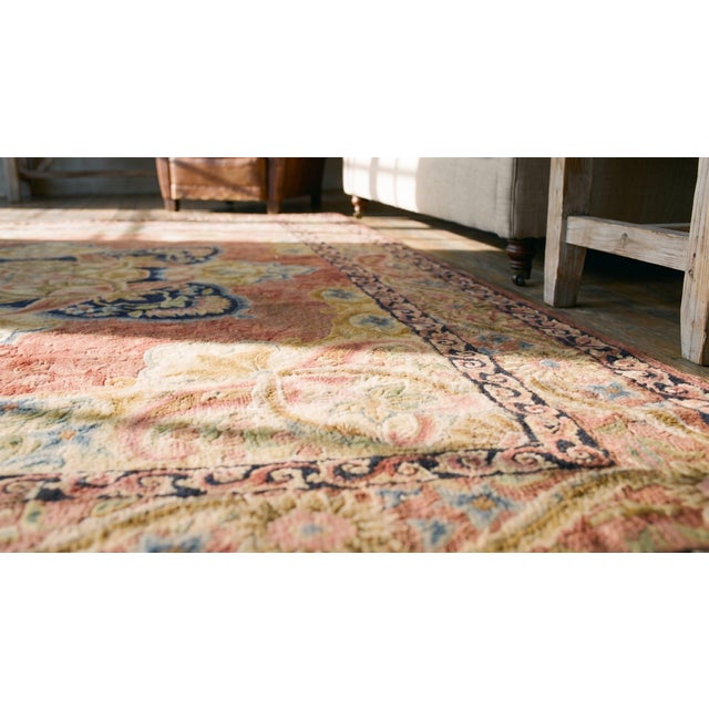 Salmon 1920s Salmon Medallion Folk Art Antique American Hooked Rug 6'0" X 8'0" Handknotted Wool Carpet For Sale - Image 8 of 9