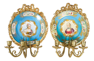 Antique Ormolu and Sevres Porcelain Portraits Wall Lights, 1800s, Set of 2