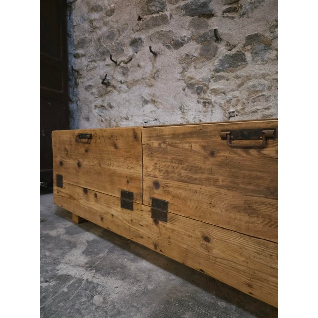 Antique French Industrial Pine Storage Bench, 1890s For Sale - Image 6 of 18