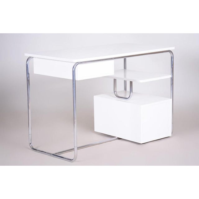 Metal Bauhaus Writing Desk in Chromed Steel and Lacquered Wood, Germany, 1930s For Sale - Image 7 of 14