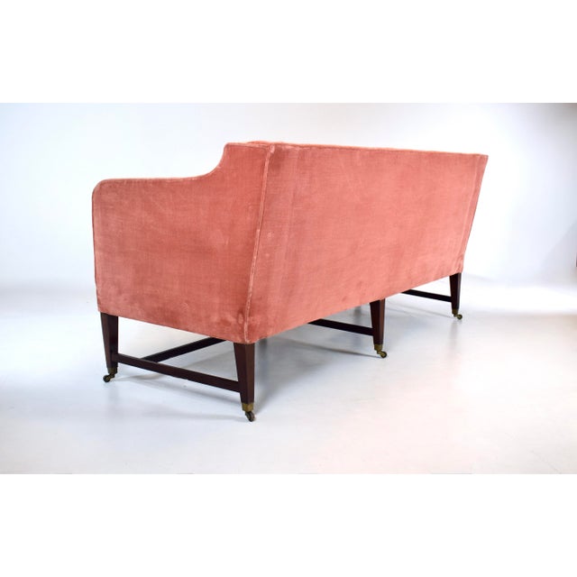 Wood Classic Vintage Hepplewhite Velvet Sofa on Brass Casters For Sale - Image 7 of 12