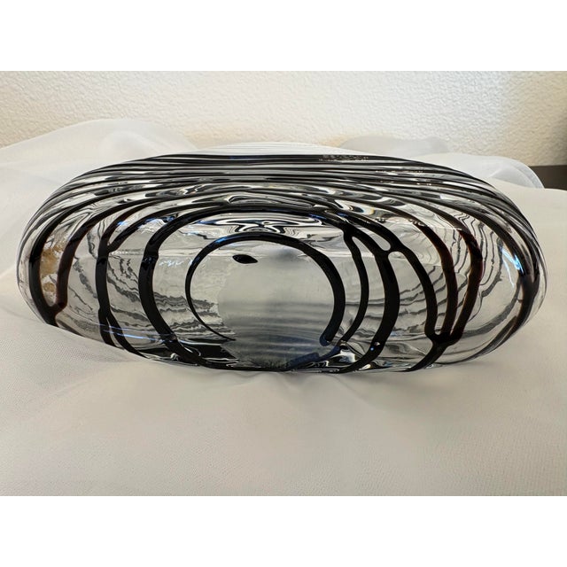 Mid-Century Modern Murano Style Vintage Black and White Striped Blown Glass Purse Sculpture For Sale - Image 3 of 4