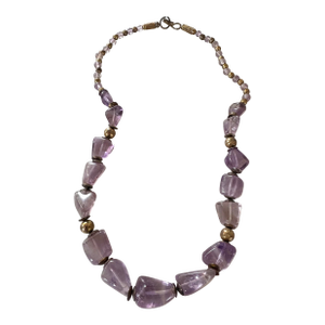 Vintage Amethyst Beaded Necklace With Gold Tone Spacers