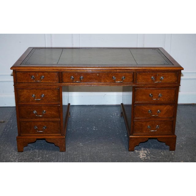 Victorian Burr Walnut Hand Dyed Leather Pedestal Desk For Sale - Image 15 of 18
