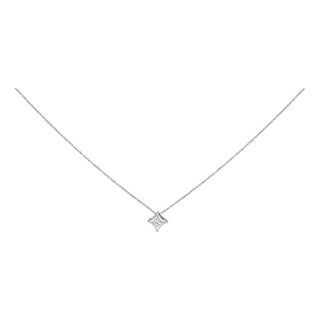 10K White Gold 1/10 Cttw Bezel Set Solitaire Princess Cut Diamond Kite Shaped Pendent Necklace - 18" Inches For Sale
