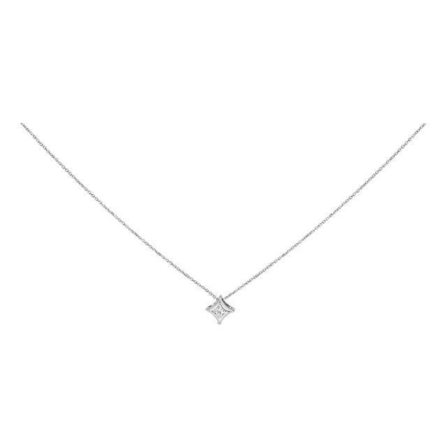 10K White Gold 1/10 Cttw Bezel Set Solitaire Princess Cut Diamond Kite Shaped Pendent Necklace - 18" Inches For Sale