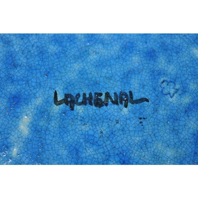 Early 20th Century Edmond Lachenal French Art Nouveau Turquoise Blue Glazed Pottery Charger Plate For Sale - Image 4 of 11