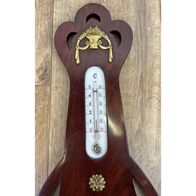 Vintage Brass and Mahogany Wall Barometer For Sale - Image 4 of 11