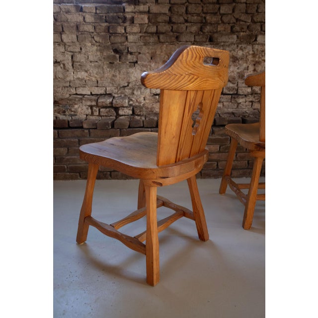 Sculptural Pine Dining Chairs with Keyhole Backs, 1970s, Set of 4 For Sale - Image 12 of 14