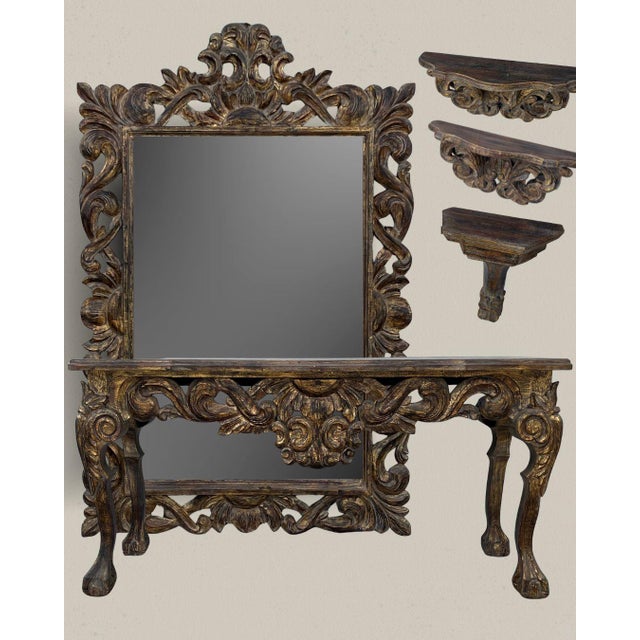 1980s Old World Mexican Hacienda Collection: Console Table With Monumental Mirror & Decorative Corbels, 5 Pieces For Sale - Image 18 of 18