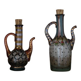 Pair of Victoria & Richard MacKenzie-Childs Hand-Painted Glass Cruets, 1991 For Sale