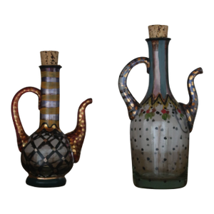 Pair of Victoria & Richard MacKenzie-Childs Hand-Painted Glass Cruets, 1991