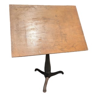 Antique Industrial Cast Iron Adjustable Pedestal Base Drafting Artist Table For Sale