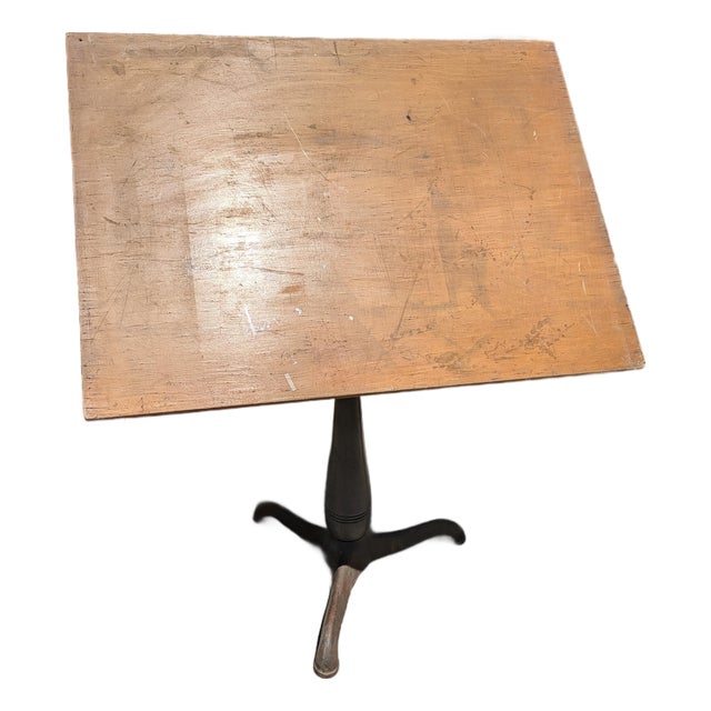Antique Industrial Cast Iron Adjustable Pedestal Base Drafting Artist Table For Sale