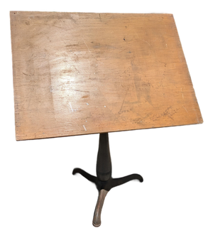 Antique Industrial Cast Iron Adjustable Pedestal Base Drafting Artist Table