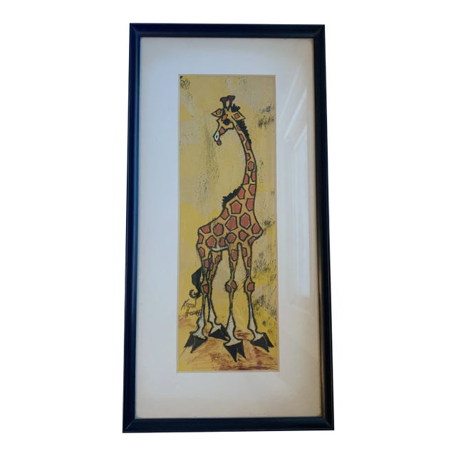 Mid 20th Century Giraffe Painting, Framed For Sale