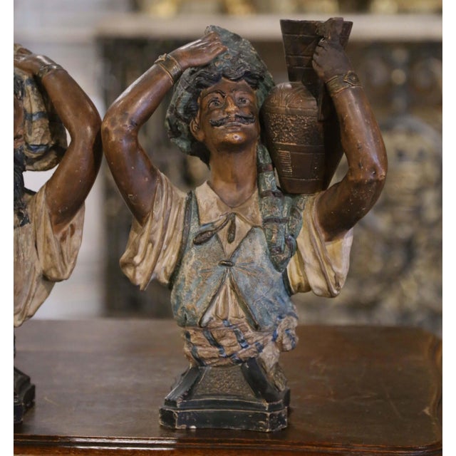 Pair of Early 20th Century Spanish Painted Terracotta Figurines For Sale - Image 4 of 10