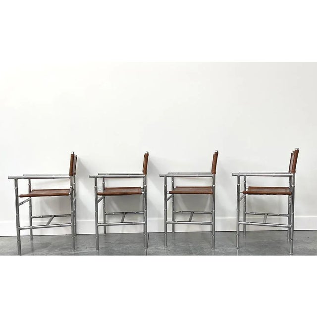 Mid-Century Modern Chrome Bamboo Table With Glass Top and 4 Chairs For Sale - Image 9 of 12