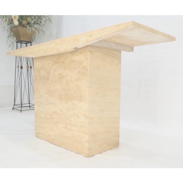Mid 20th Century Italian Mid Century Modern Single Pedestal Travertine Console Sofa Table MINT For Sale - Image 5 of 14