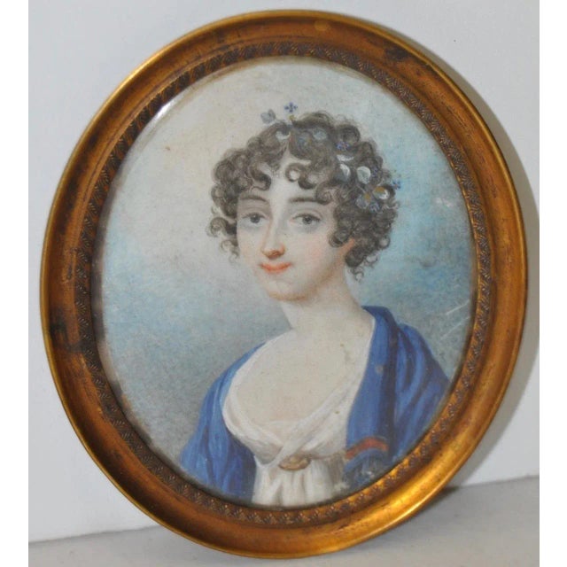 19th C. Portrait Miniature Young Woman With Flowers in Her Hair For Sale - Image 4 of 4