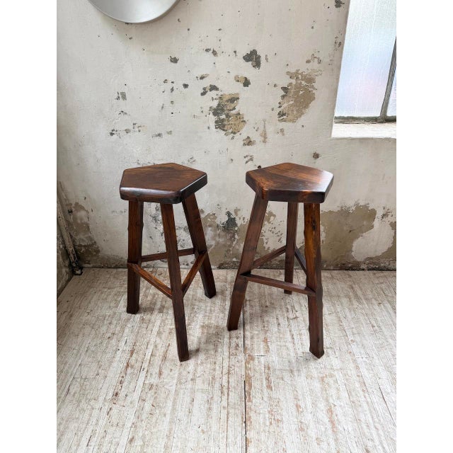 Tall Elm Stools from Aranjou, 1960s, Set of 2 For Sale - Image 14 of 18