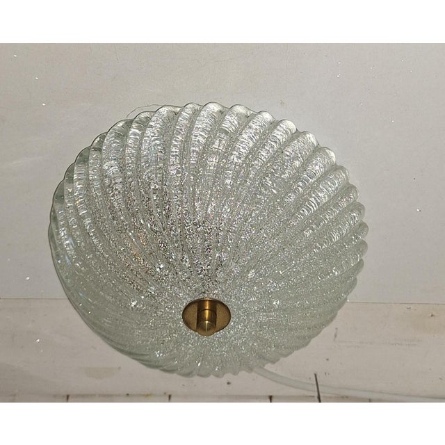 1980s Vintage Flat Ceiling Lamp with Curved Frosted Glass Shade on Brass Bracket, 1980s For Sale - Image 5 of 8