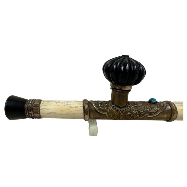 Antique White Early 20th Century Antique Chinese Opium Pipe, Late Qing Dynasty, Handcrafted Art For Sale - Image 8 of 12