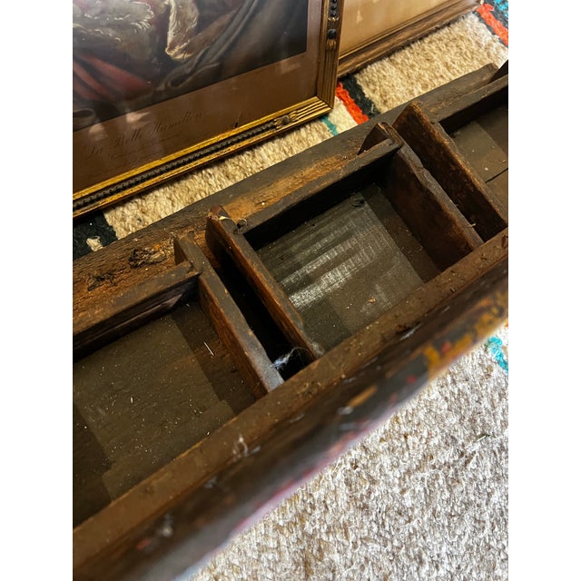 Rustic European Wooden Vintage Red Shelf With Carved Details and Drawers For Sale - Image 3 of 8