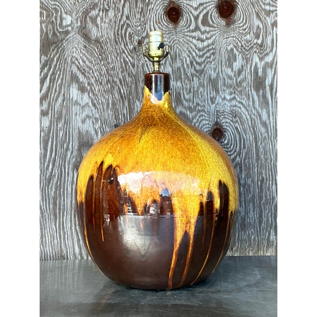 Vintage Mid-Century Modern Drip Glaze Lamp For Sale - Image 4 of 4