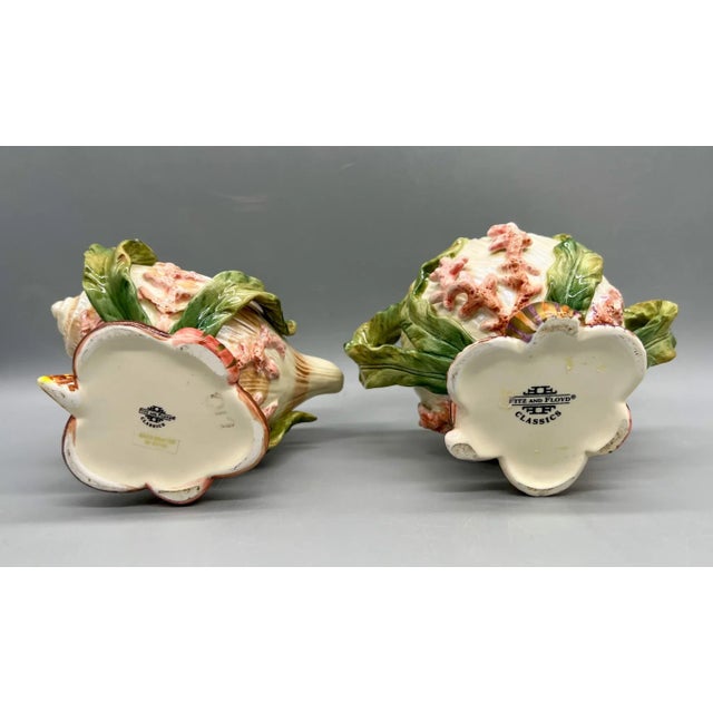 Cream Fitz and Floyd Oceania Creamer & Sugar Bowl – Seashell & Seaweed Ceramic Set of 2 For Sale - Image 8 of 13