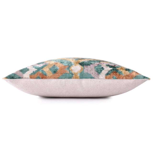 Gray Evil Eye Pattern Silk Velvet Pillow – 16x16 In For Sale - Image 4 of 8