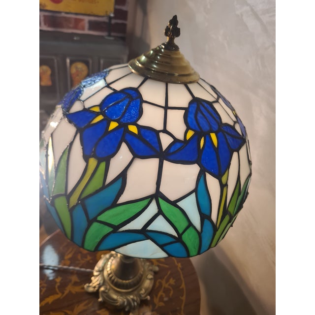 Antique Bronze Floor Lamp with Iris Glass and Lead Lampshade, 19th Century For Sale - Image 13 of 16