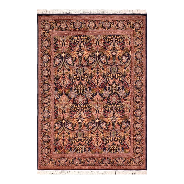 Art Nouveau Inspired 1990's Pak-Persian Blue/Rust Wool Rug - 6'0'' X 9'1'' For Sale