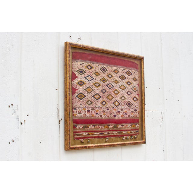 Red Framed Andean Diamond Peruvian Textile For Sale - Image 8 of 11