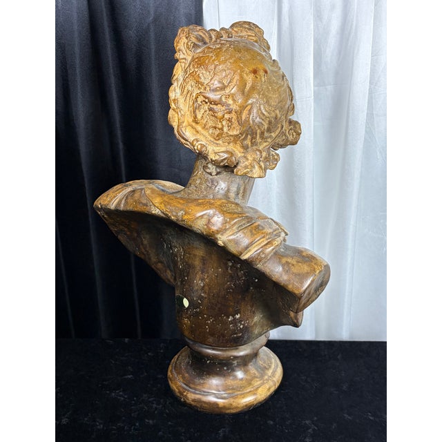 Mid 20th Century 24" Mid-Century Italian Basco "Attila's Antiquity" Patinated Chalkware Bust of Apollo Belvedere For Sale - Image 5 of 11