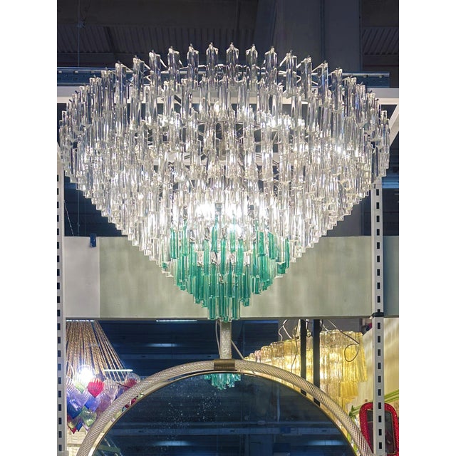 Impressive luxury italian TRIEDRO Murano glass chandelier. Vintage greeen elements Murano glass. Exclusive design by...