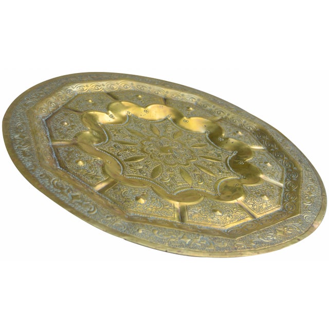 Moroccan Moroccan Brass Tray W/ Engravings For Sale - Image 3 of 6