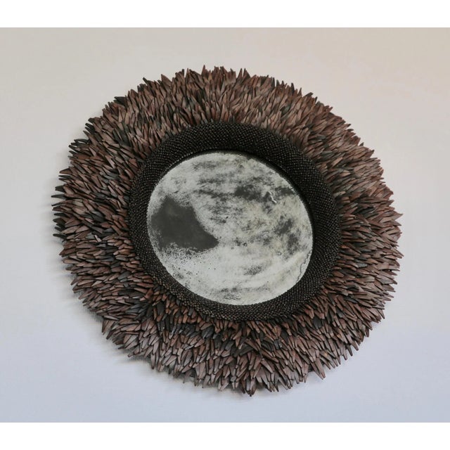 Spectacular brown chocolate color round mercury glass mirror. Dimensions: 76 cm total diameter and 36 cm mirror diametre x...