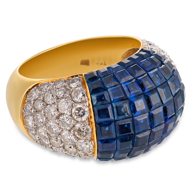1980s French Vintage 5.00 Carat Invisibly Set Sapphire Diamond 18k Yellow Gold Band, Size 7 For Sale - Image 5 of 5