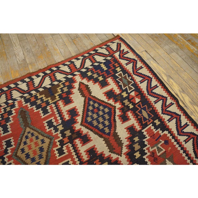 Navy Blue Magnificent Ivory Background Color and Symmetrical Patters Design Antique Caucasian Kuba Kilim Rug For Sale - Image 8 of 12