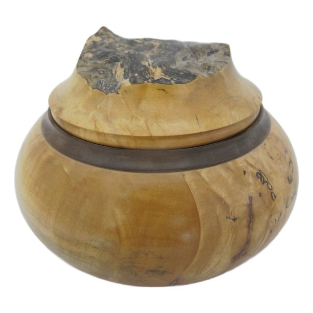 Michael Mode Hand Turned Spalted Maple Burl Wood Live Edge Lidded Box Jar For Sale
