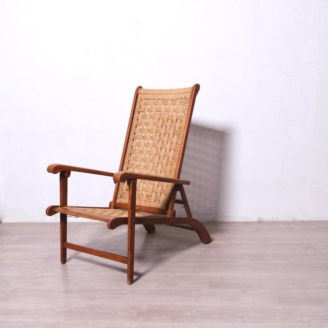 Wood Vintage Italian Deck Chair in Beech and Jute, 1950s For Sale - Image 7 of 18