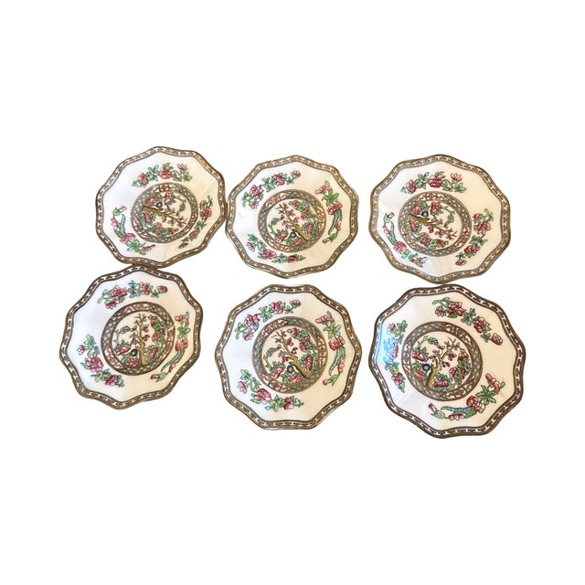 1900 - 1909 Set of Six Antique English Coalport Indian Tree Scalloped Flat Bouillon Cups & Saucers, Circa 1891–1919 For Sale - Image 5 of 8